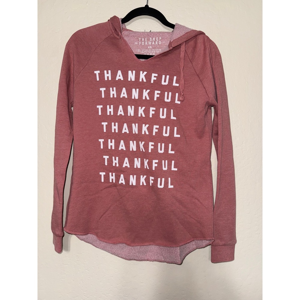 The Shop Forward Womens XS Thankful Graphic Hoodie Long Sleeve Pullover‎ Pink
